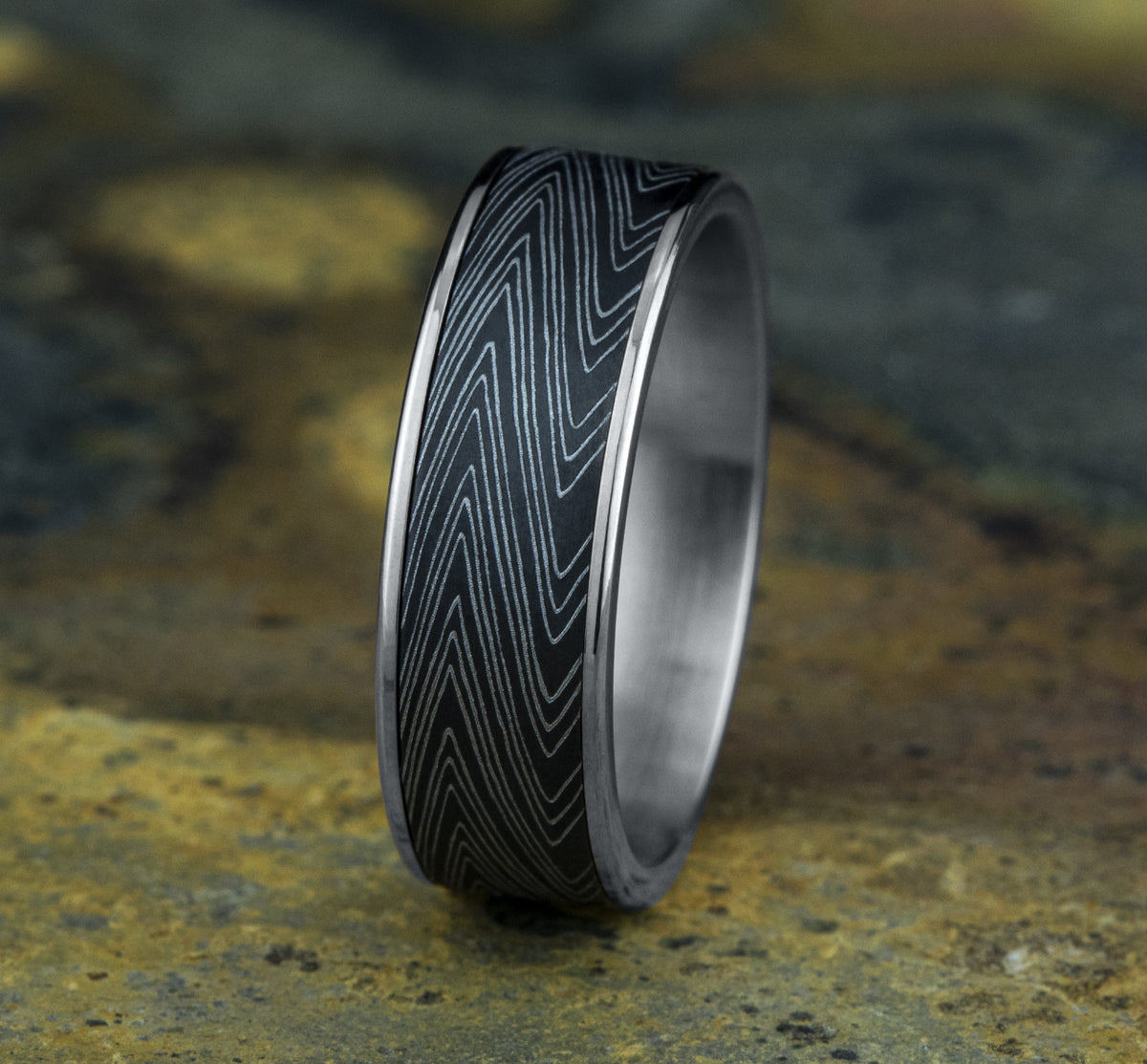 THE HERRINGBONE 7.5mm 14K White/Tantalum Dark Benchmark men's wedding band