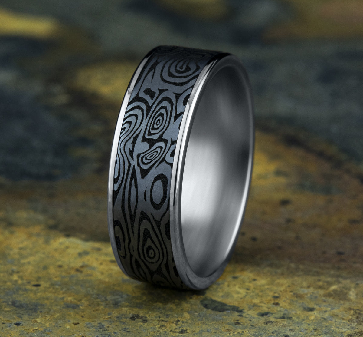 THE VORTEX 7.5mm 14K White/Tantalum Grey Benchmark men's wedding band