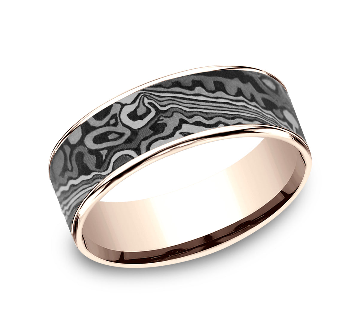 THE ACID ETCH 7.5mm 14K Rose/Tantalum Grey Benchmark men's wedding band