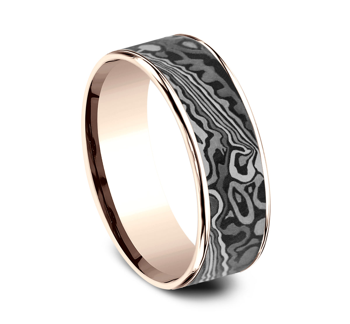 THE ACID ETCH 7.5mm 14K Rose/Tantalum Grey Benchmark men's wedding band