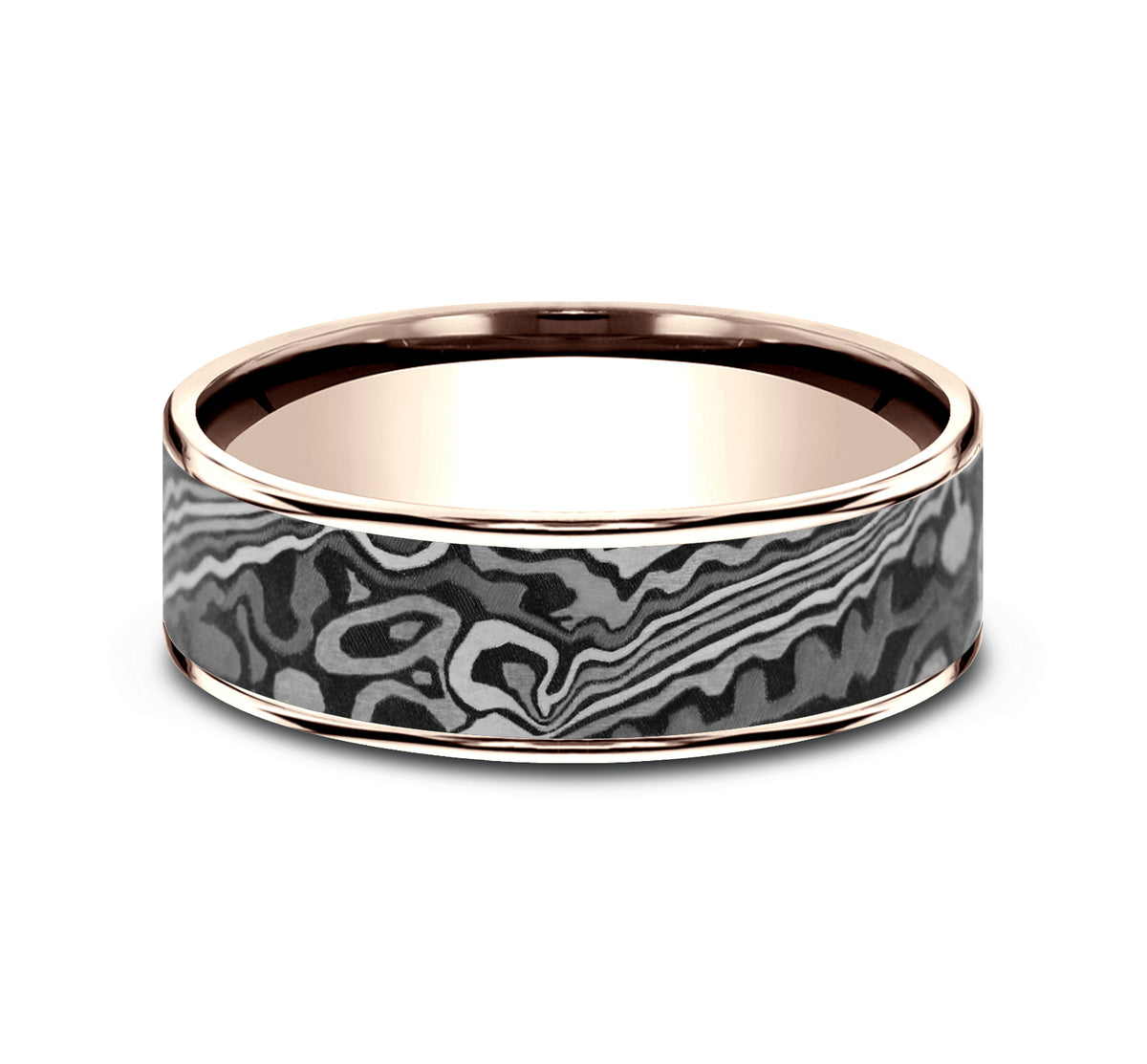 THE ACID ETCH 7.5mm 14K Rose/Tantalum Grey Benchmark men's wedding band