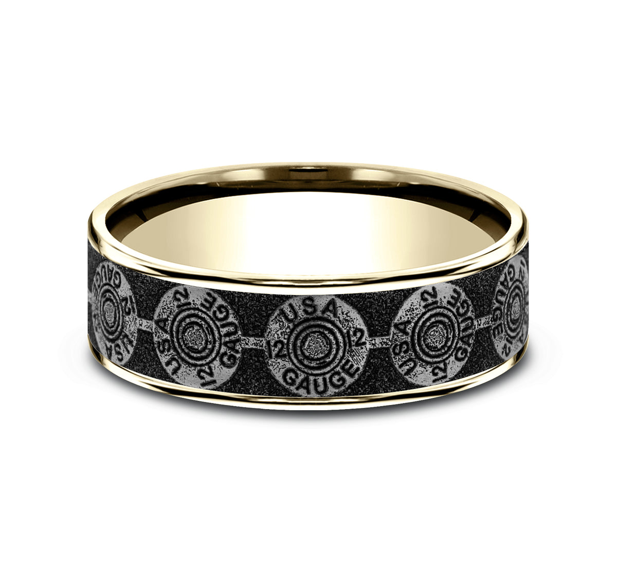 THE 12 GAUGE 7.5mm 14K Yellow/Grey-Black Titanium Benchmark men's wedding band