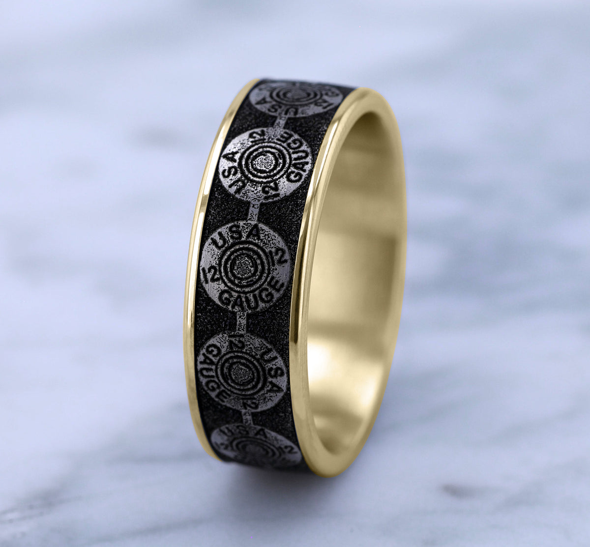 THE 12 GAUGE 7.5mm 14K Yellow/Grey-Black Titanium Benchmark men's wedding band
