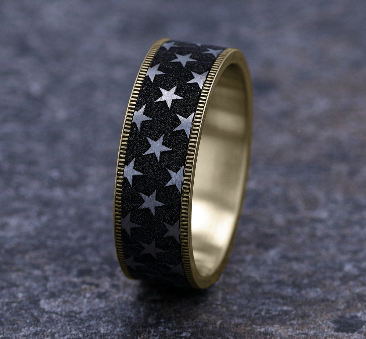 THE ANTHEM 7.5mm 14K Yellow/Grey-Black Titanium Benchmark men's wedding band