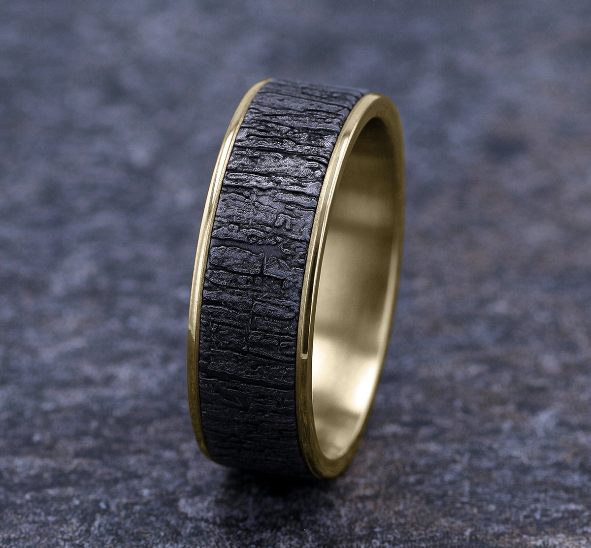 THE HAZEL 7.5mm 14K Yellow/Tantalum Grey Benchmark men's wedding band