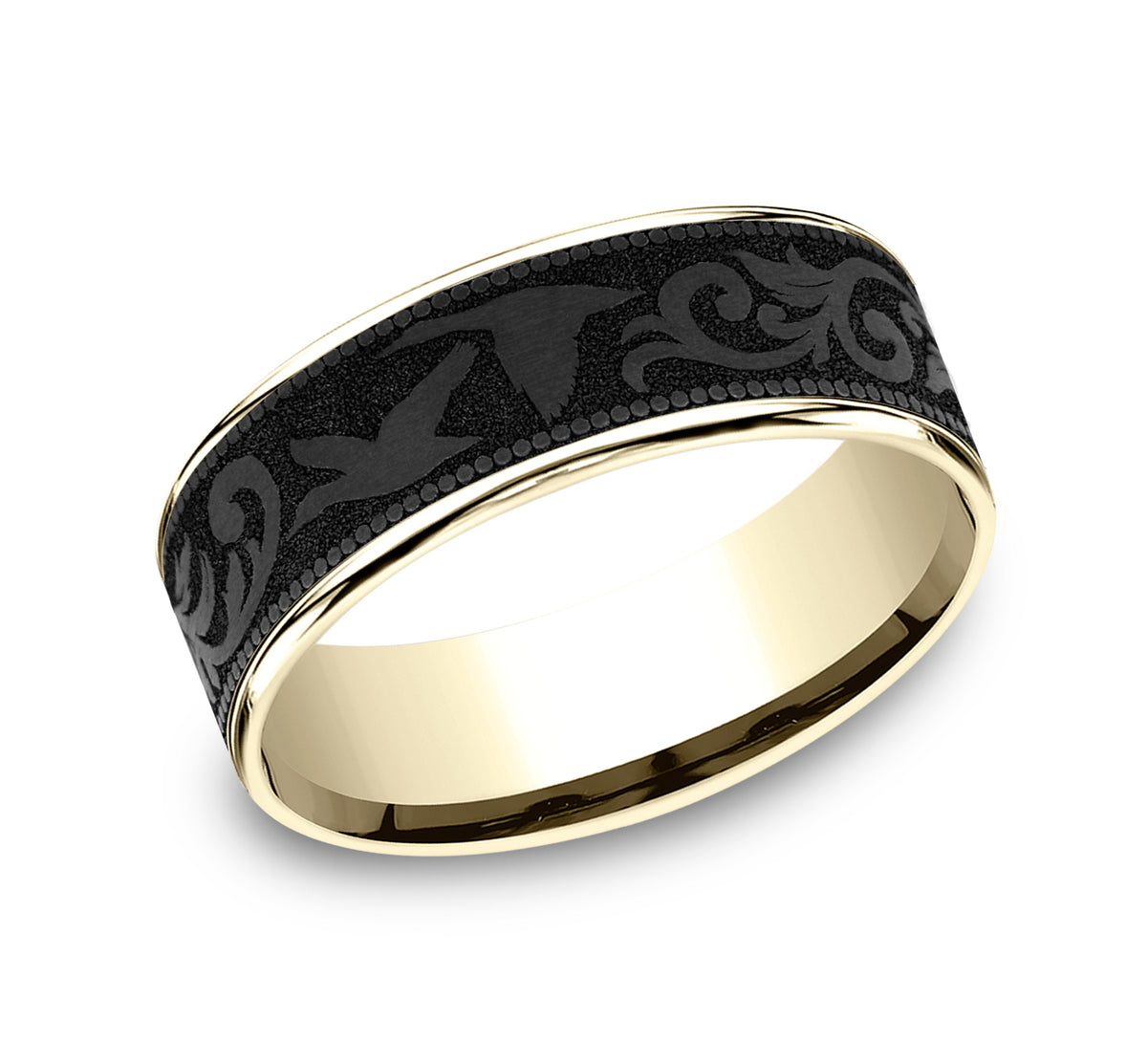 THE WATERFOWL 7.5mm 14K Yellow/Black Titanium Benchmark men's wedding band