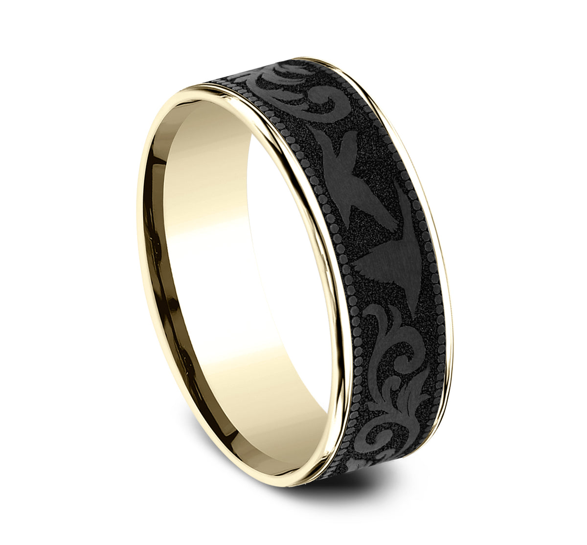 THE WATERFOWL 7.5mm 14K Yellow/Black Titanium Benchmark men's wedding band