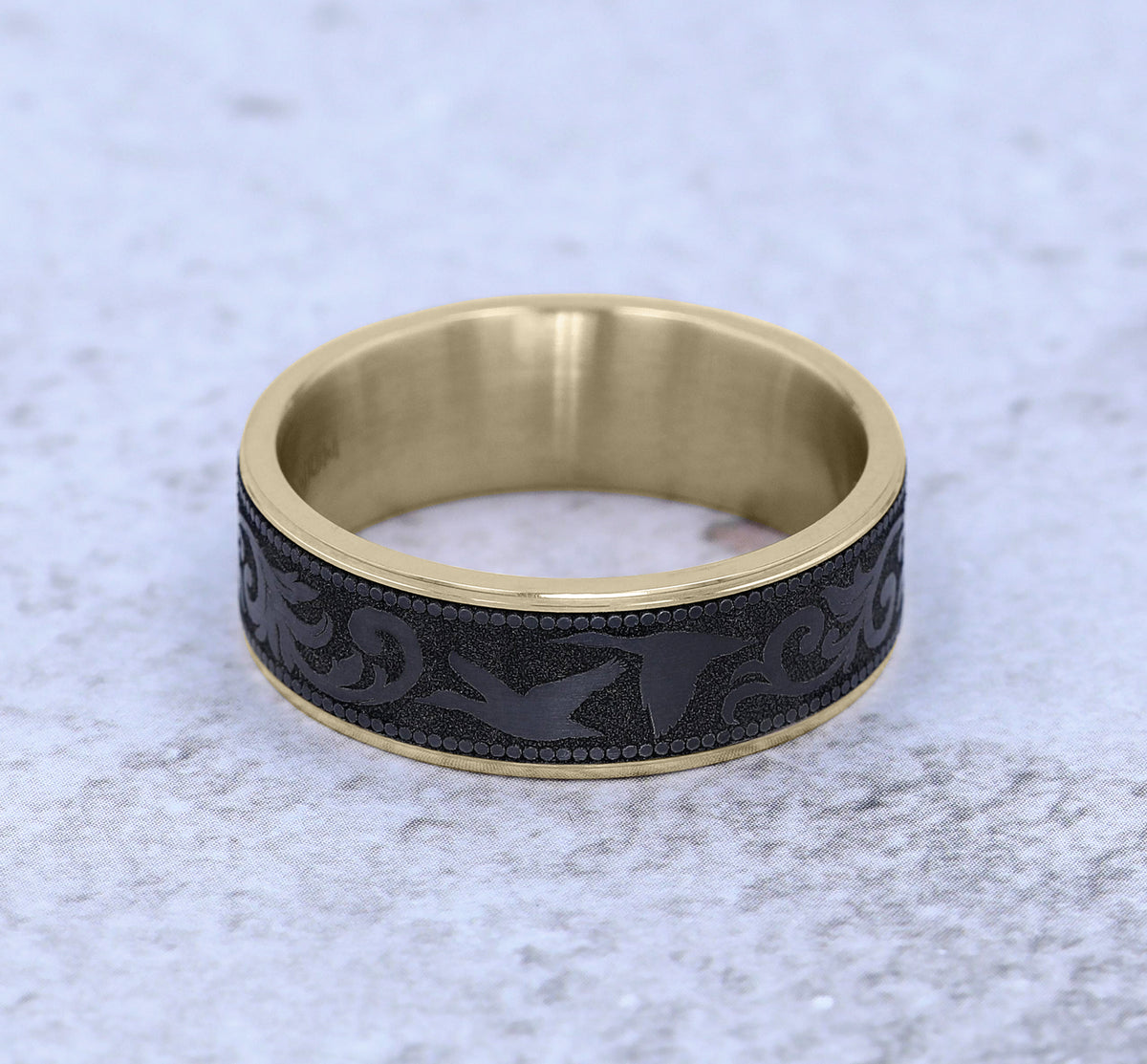 THE WATERFOWL 7.5mm 14K Yellow/Black Titanium Benchmark men's wedding band