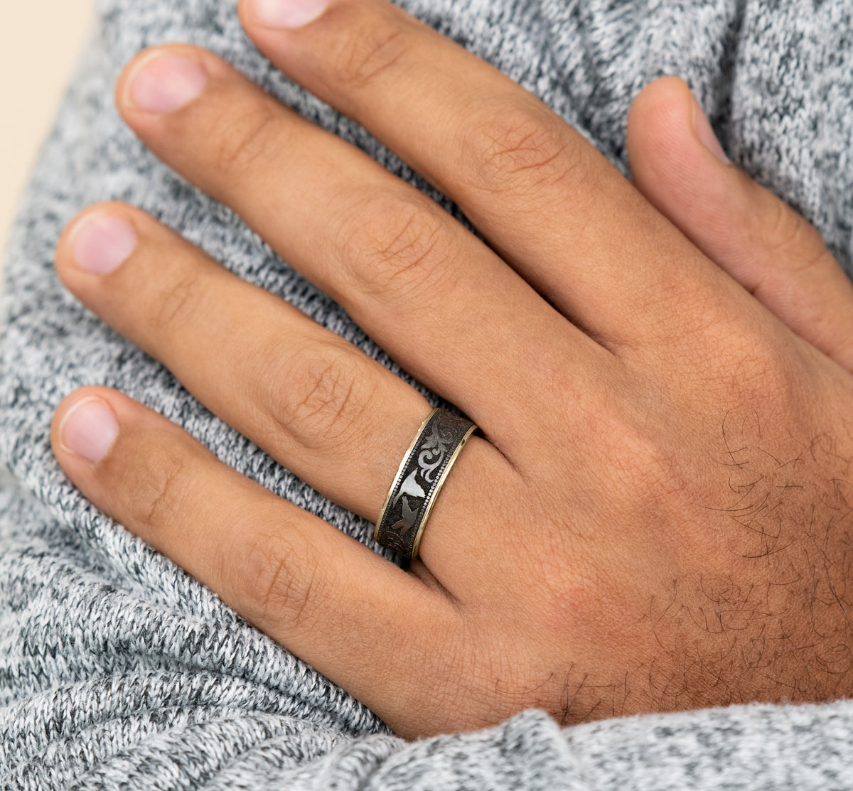 THE WATERFOWL 7.5mm 14K Yellow/Black Titanium Benchmark men's wedding band