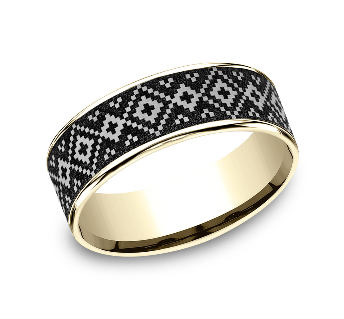 THE ISLE 7.5mm 14K Yellow/Grey-Black Titanium Benchmark men's wedding band