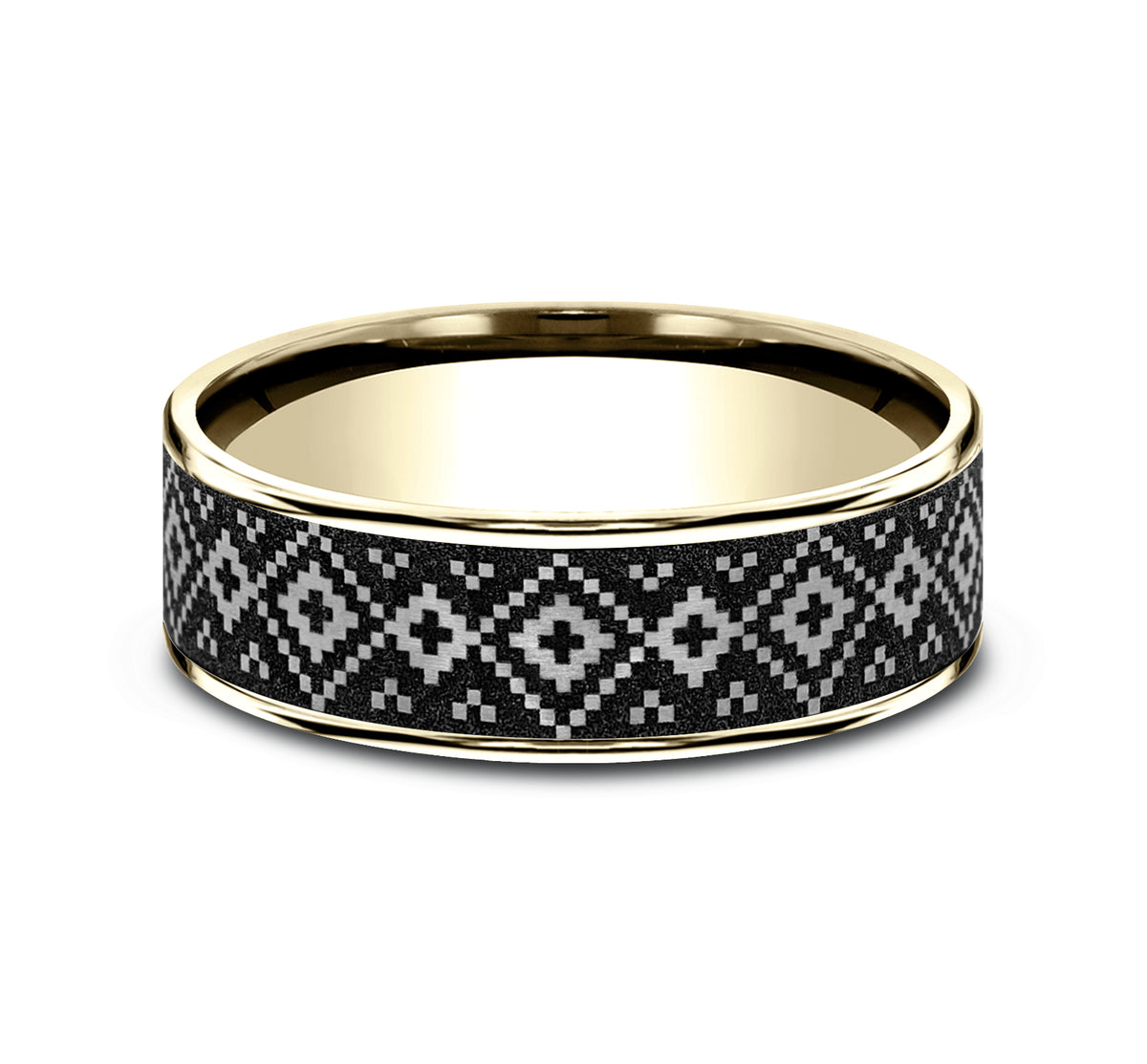 THE ISLE 7.5mm 14K Yellow/Grey-Black Titanium Benchmark men's wedding band
