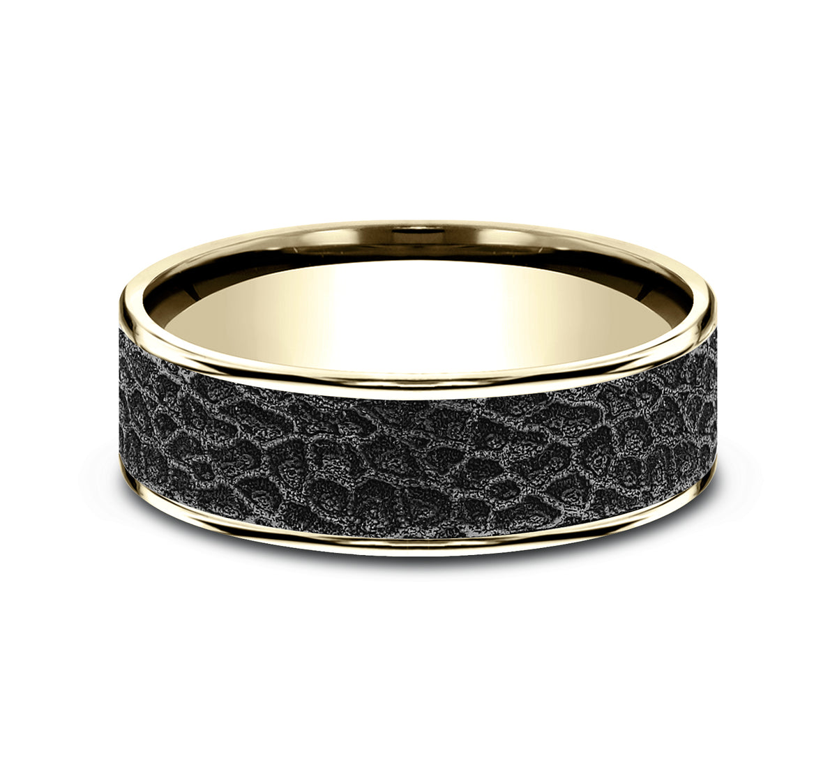 THE CORAL 7.5mm 14K Yellow/Grey-Black Titanium Benchmark men's wedding band