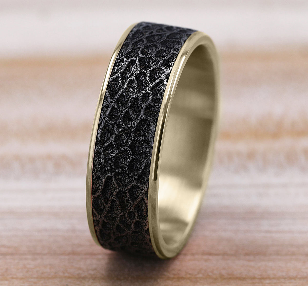 THE CORAL 7.5mm 14K Yellow/Grey-Black Titanium Benchmark men's wedding band