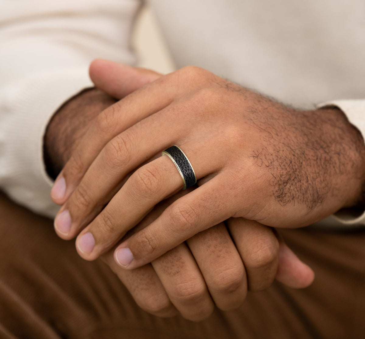 THE CORAL 7.5mm 14K Yellow/Grey-Black Titanium Benchmark men's wedding band