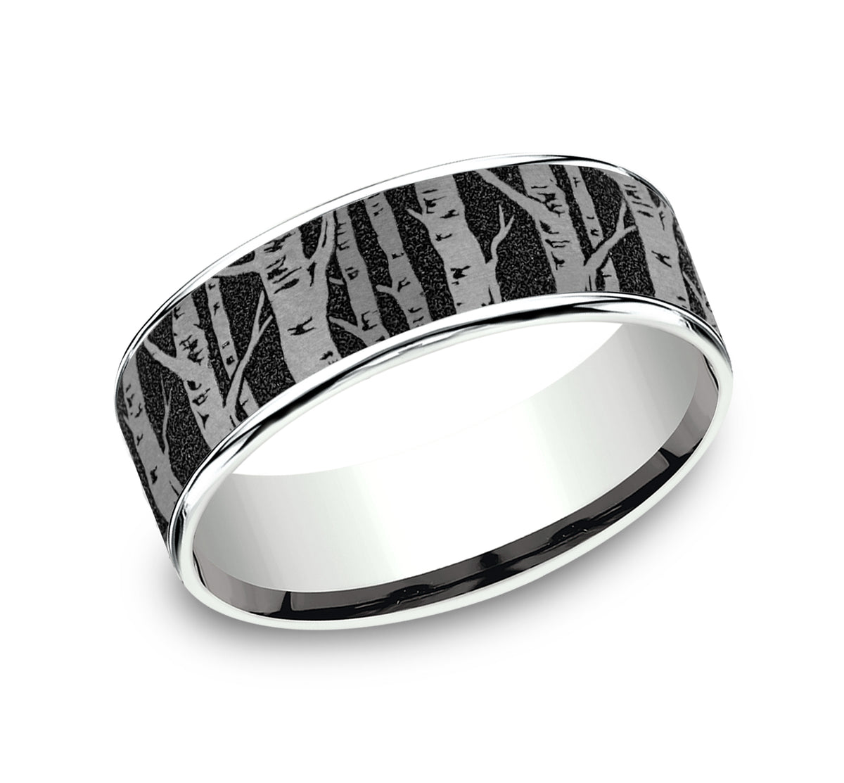 THE BIRCH 7.5mm 14K White/Grey-Black Titanium Benchmark men's wedding band
