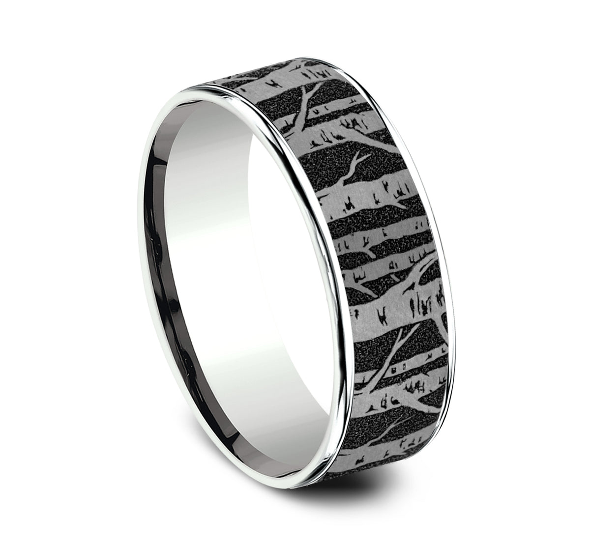 THE BIRCH 7.5mm 14K White/Grey-Black Titanium Benchmark men's wedding band