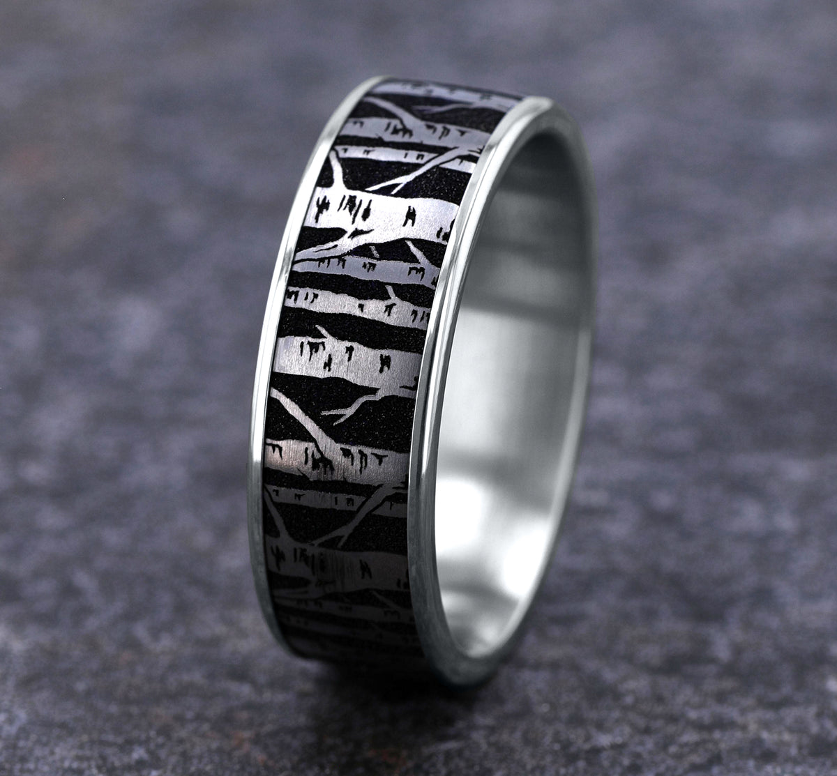 THE BIRCH 7.5mm 14K White/Grey-Black Titanium Benchmark men's wedding band
