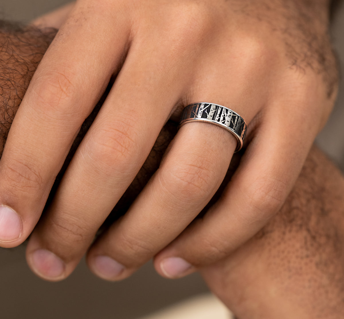 THE BIRCH 7.5mm 14K White/Grey-Black Titanium Benchmark men's wedding band
