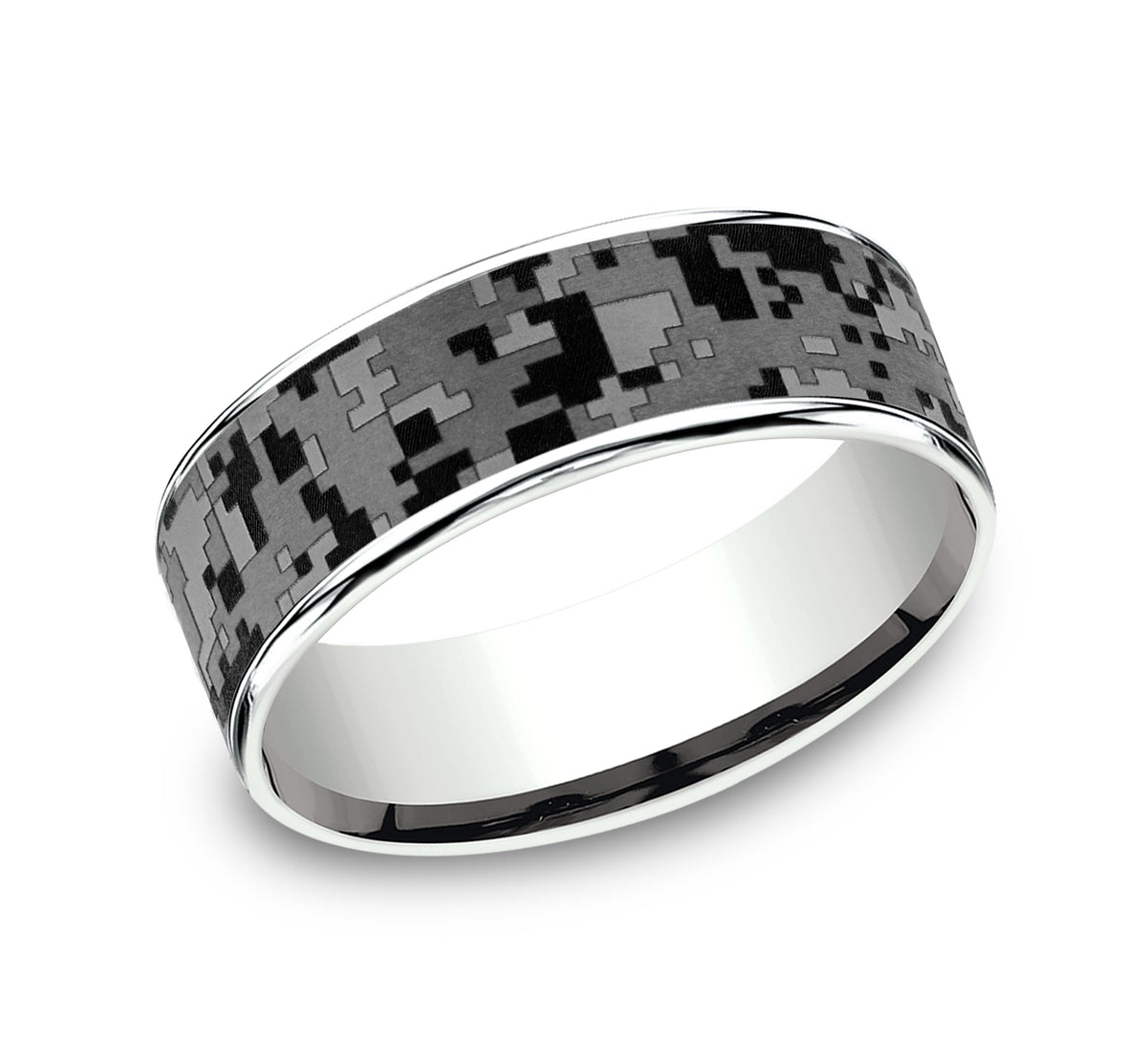 THE DIGITAL CAMO 7.5mm 14K White/Tantalum Grey Benchmark men's wedding band