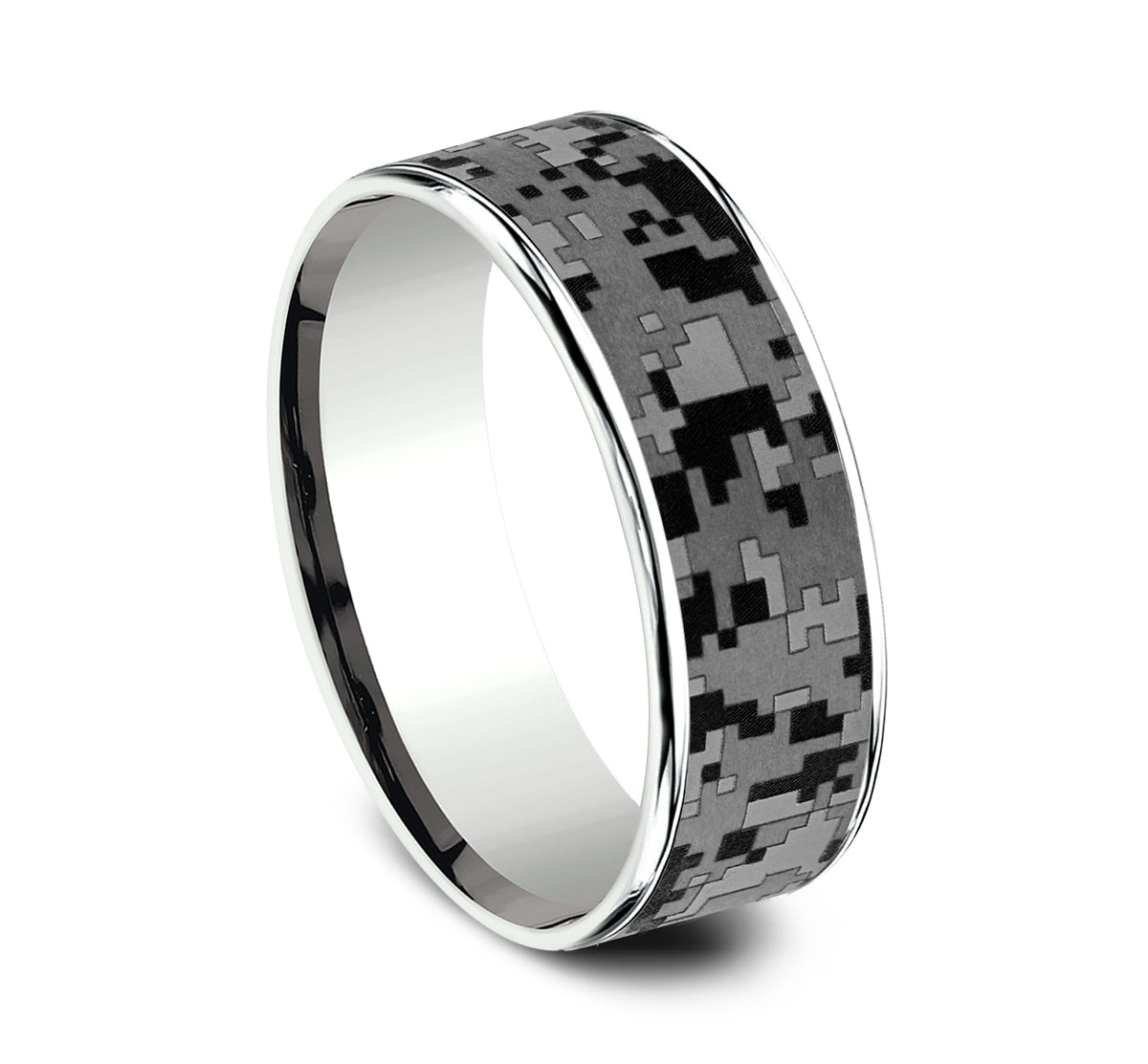 THE DIGITAL CAMO 7.5mm 14K White/Tantalum Grey Benchmark men's wedding band