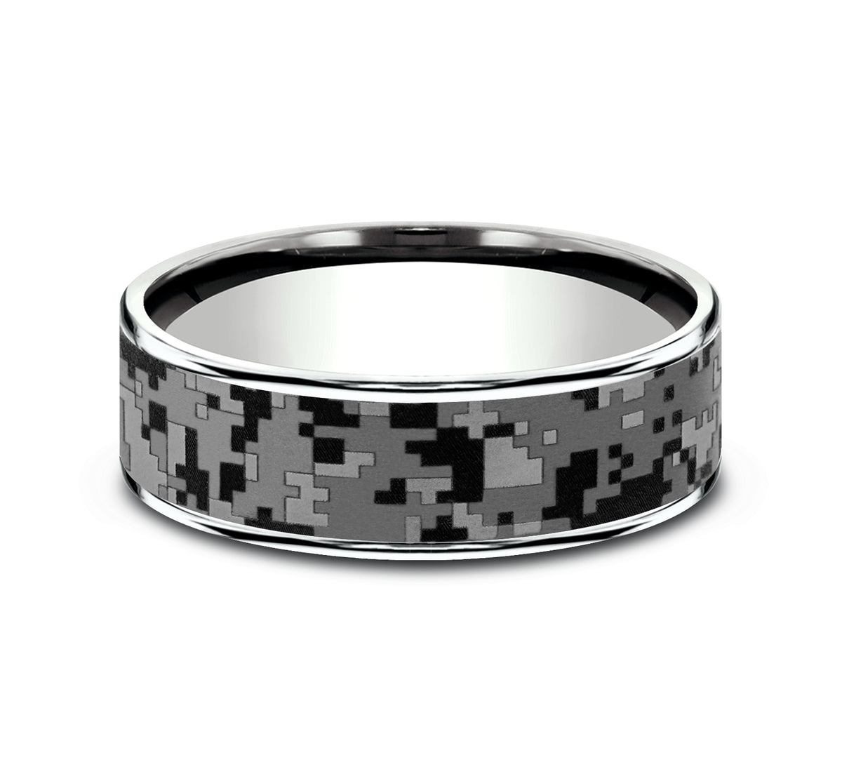 THE DIGITAL CAMO 7.5mm 14K White/Tantalum Grey Benchmark men's wedding band