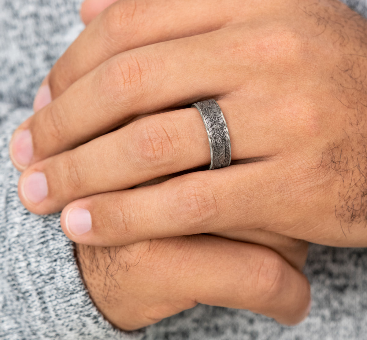 THE COVEY 7.5mm 14K White/Tantalum Grey Benchmark men's wedding band