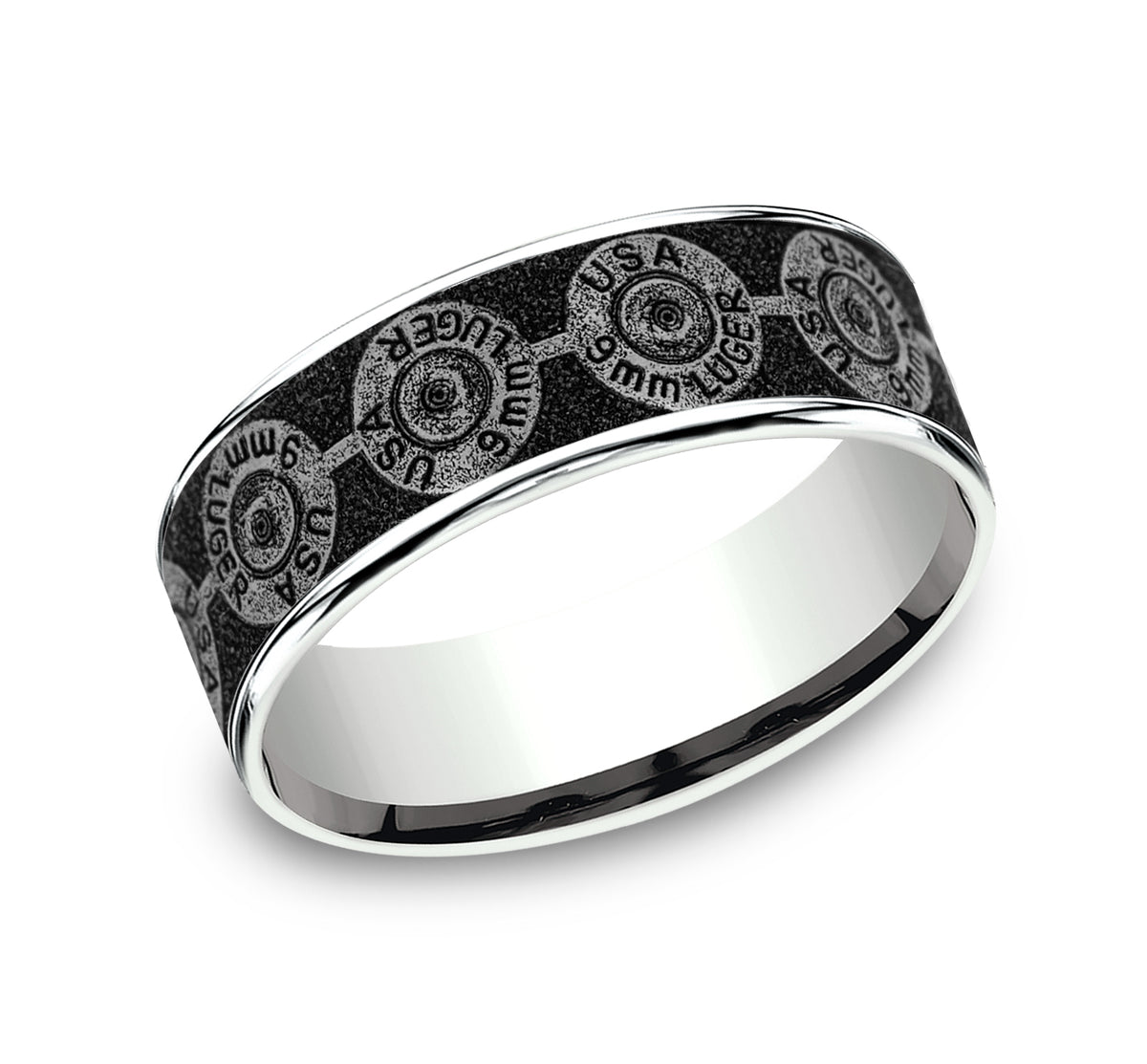 THE 9MM 7.5mm 14K White/Grey-Black Titanium Benchmark men's wedding band