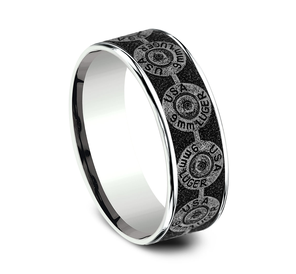 THE 9MM 7.5mm 14K White/Grey-Black Titanium Benchmark men's wedding band
