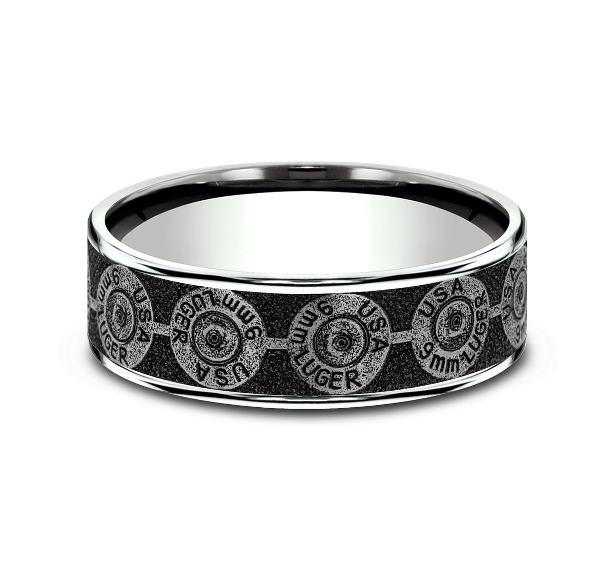 THE 9MM 7.5mm 14K White/Grey-Black Titanium Benchmark men's wedding band