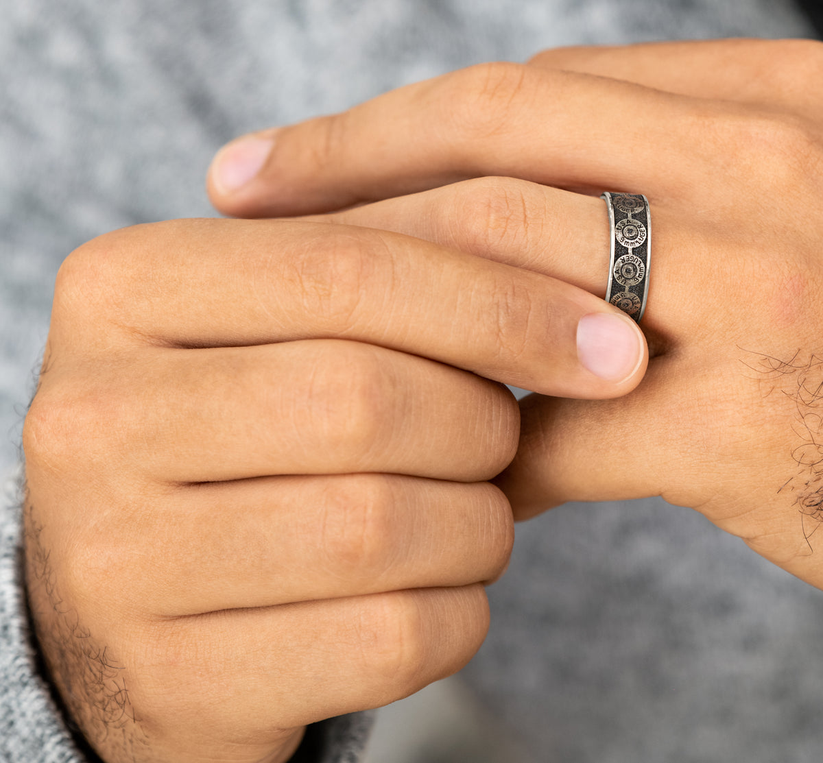 THE 9MM 7.5mm 14K White/Grey-Black Titanium Benchmark men's wedding band