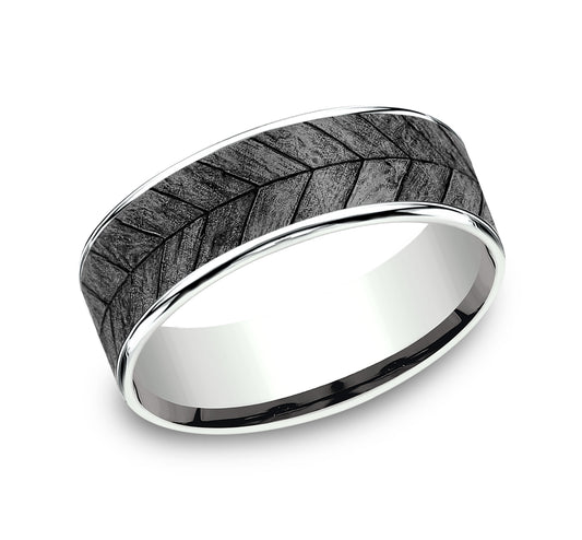 THE CHEVRON 7.5mm 14K White/Tantalum Grey Benchmark men's wedding band