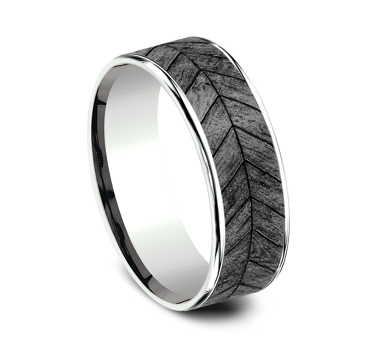 THE CHEVRON 7.5mm 14K White/Tantalum Grey Benchmark men's wedding band