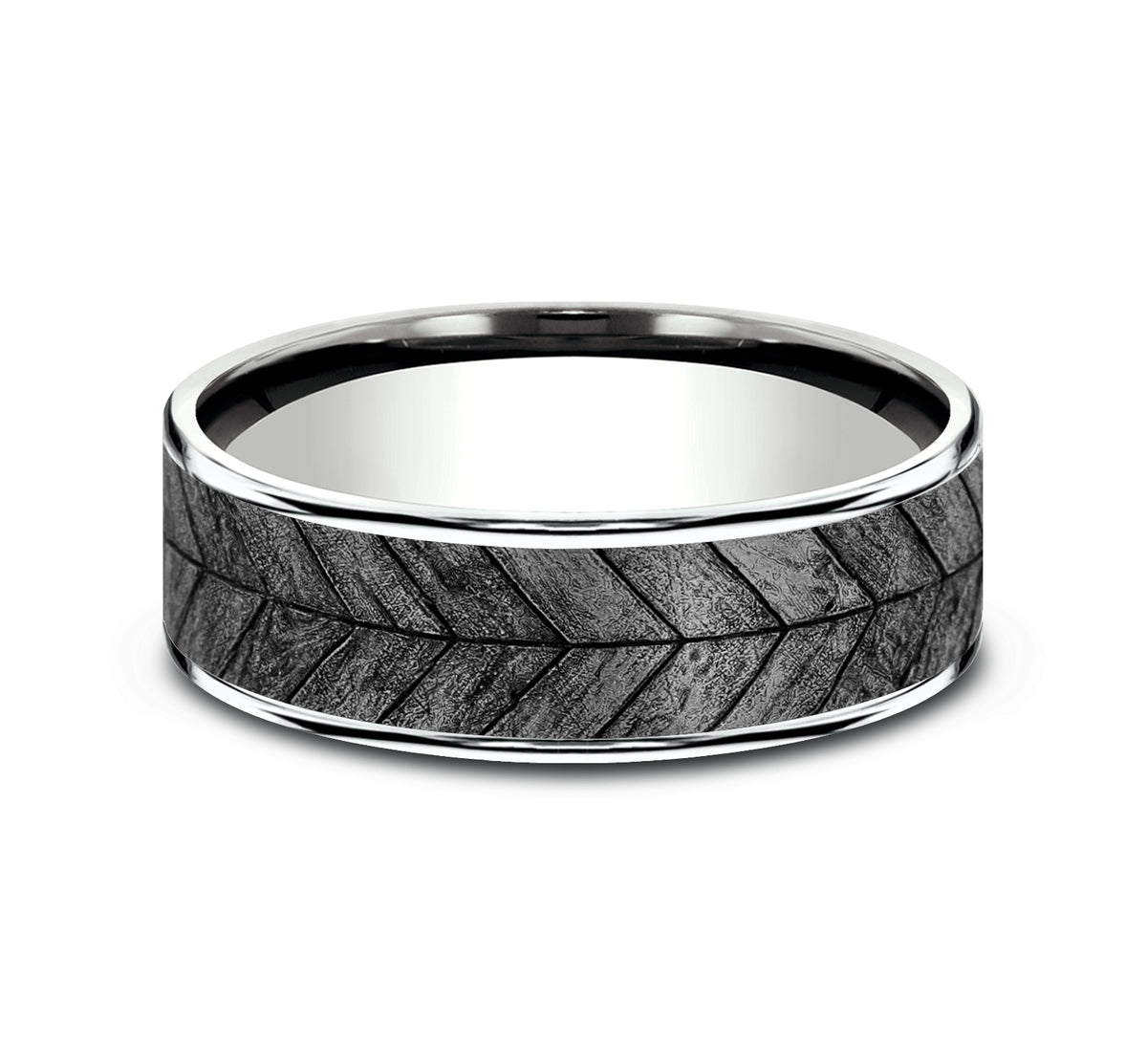 THE CHEVRON 7.5mm 14K White/Tantalum Grey Benchmark men's wedding band