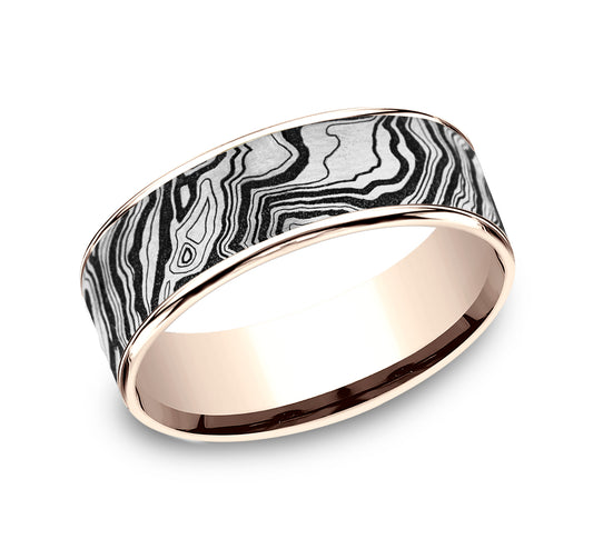 THE EXPLORER 7.5mm 14K Rose/Grey-Black Titanium Benchmark men's wedding band