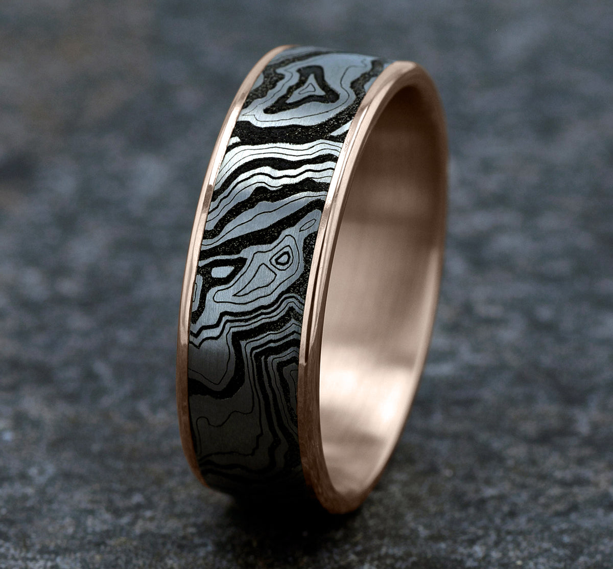 THE EXPLORER 7.5mm 14K Rose/Grey-Black Titanium Benchmark men's wedding band