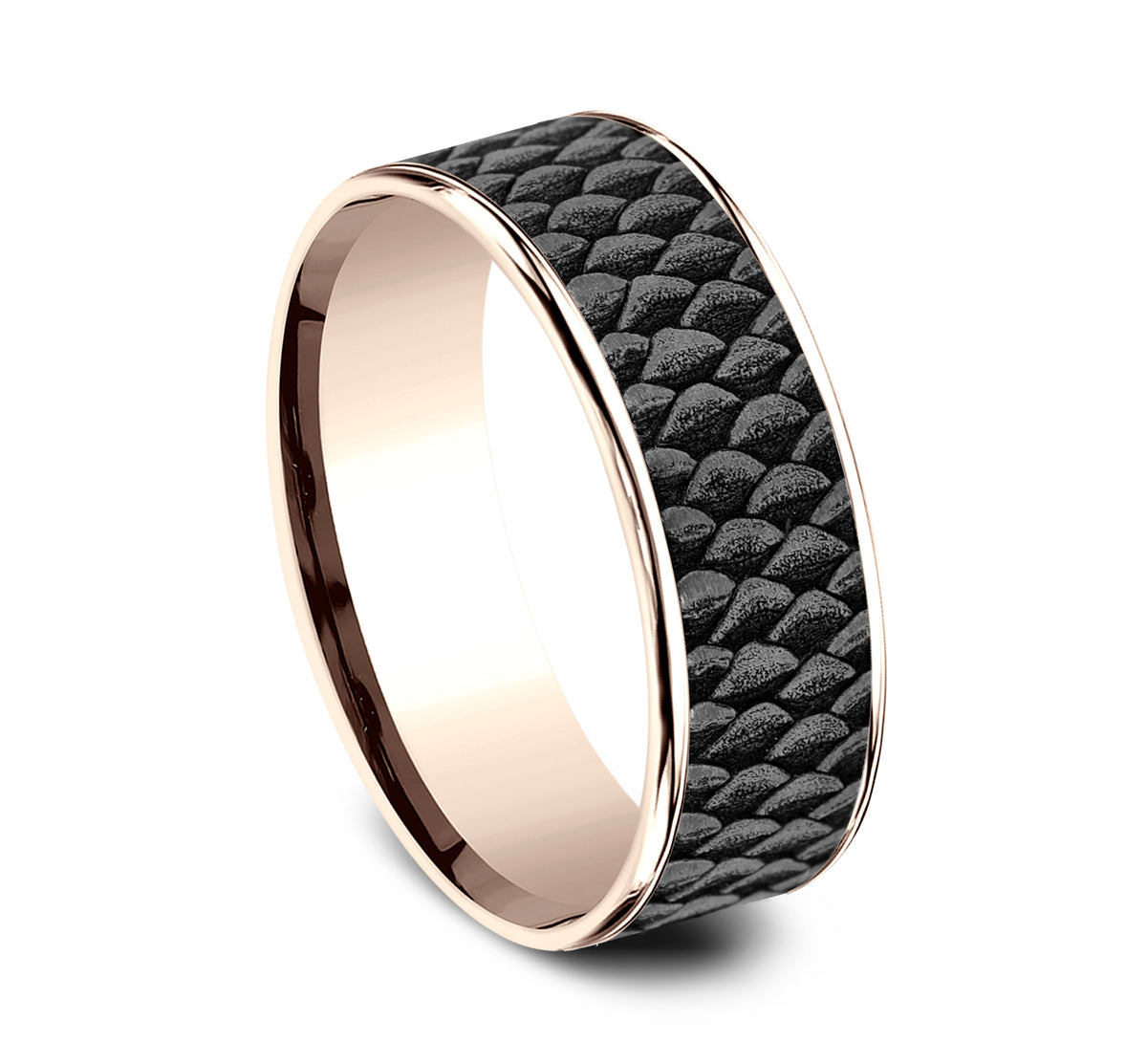 THE ANGLER 7.5mm 14K Rose/Tantalum Grey Benchmark men's wedding band