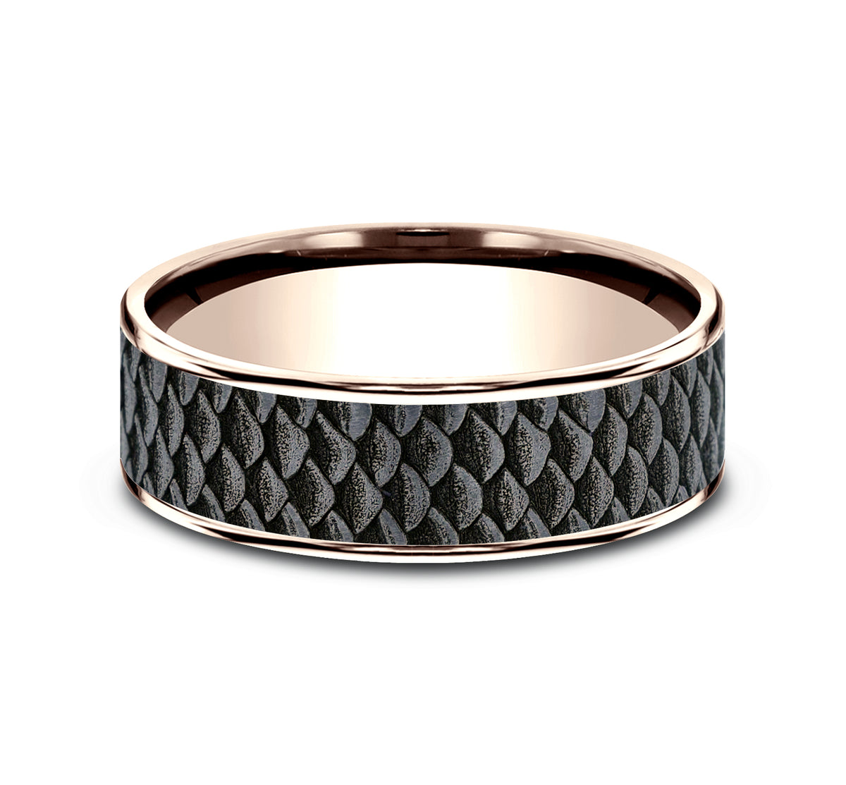 THE ANGLER 7.5mm 14K Rose/Tantalum Grey Benchmark men's wedding band