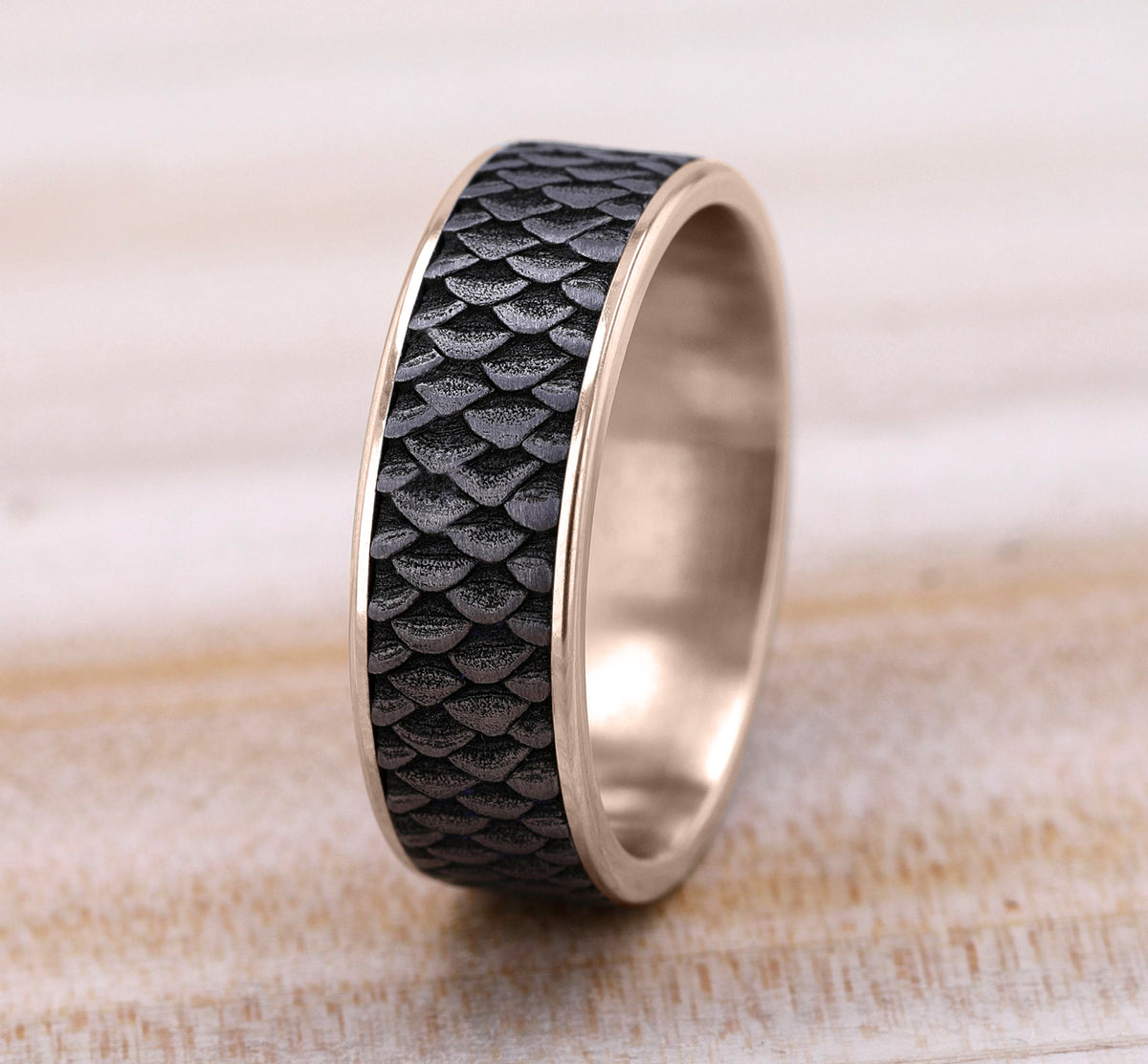 THE ANGLER 7.5mm 14K Rose/Tantalum Grey Benchmark men's wedding band
