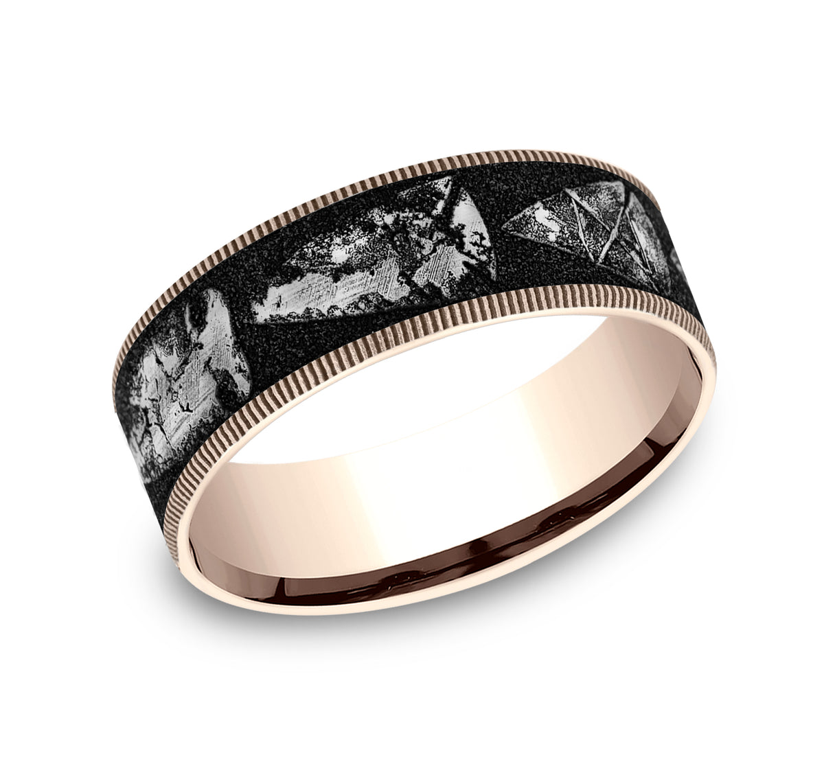 THE ARROWHEAD 7.5mm 14K Rose/Grey-Black Titanium Benchmark men's wedding band