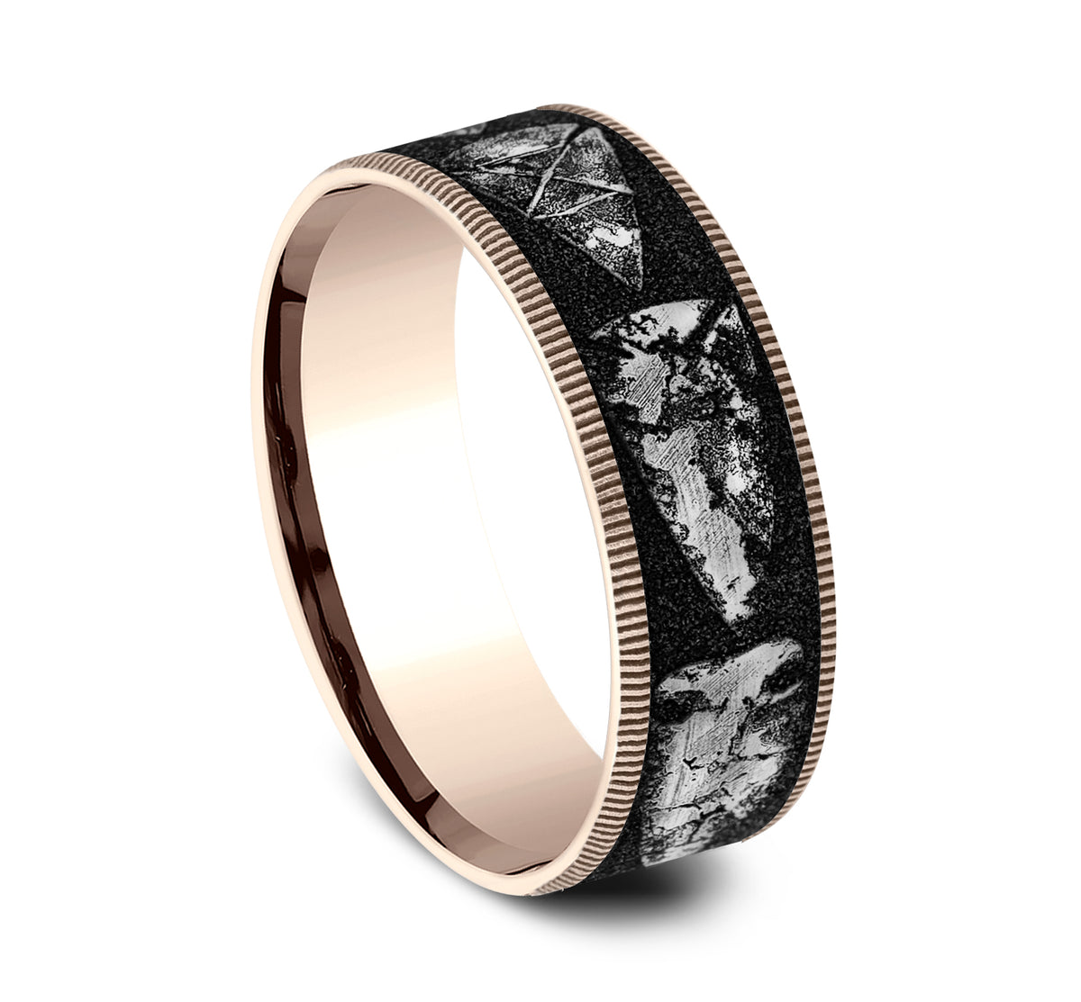 THE ARROWHEAD 7.5mm 14K Rose/Grey-Black Titanium Benchmark men's wedding band