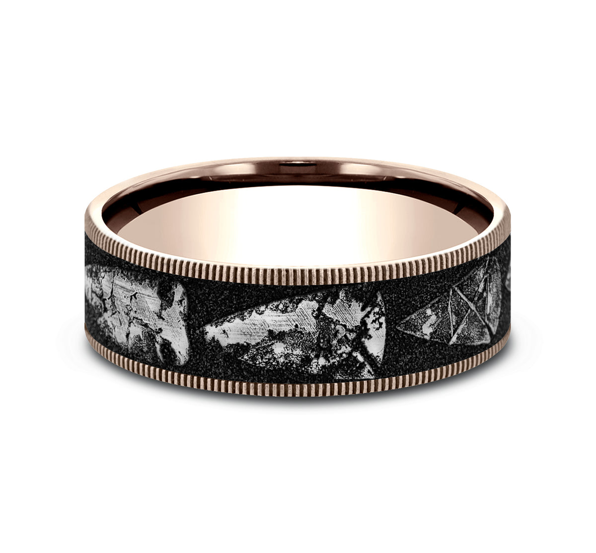 THE ARROWHEAD 7.5mm 14K Rose/Grey-Black Titanium Benchmark men's wedding band