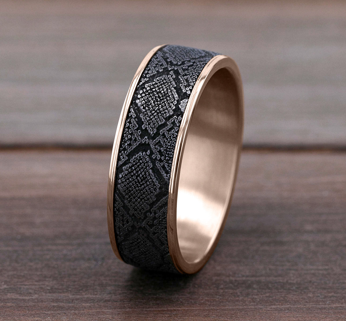 THE DIAMONDBACK 7.5mm 14K Rose/Tantalum Grey Benchmark men's wedding band