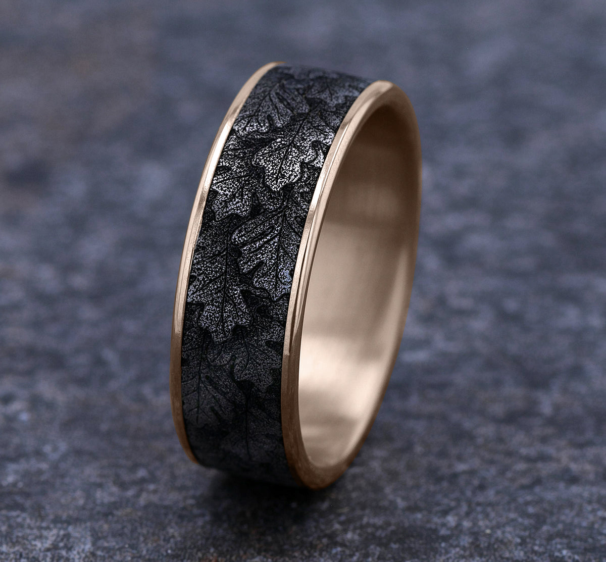 THE OAK 7.5mm 14K Rose/Grey-Black Titanium Benchmark men's wedding band