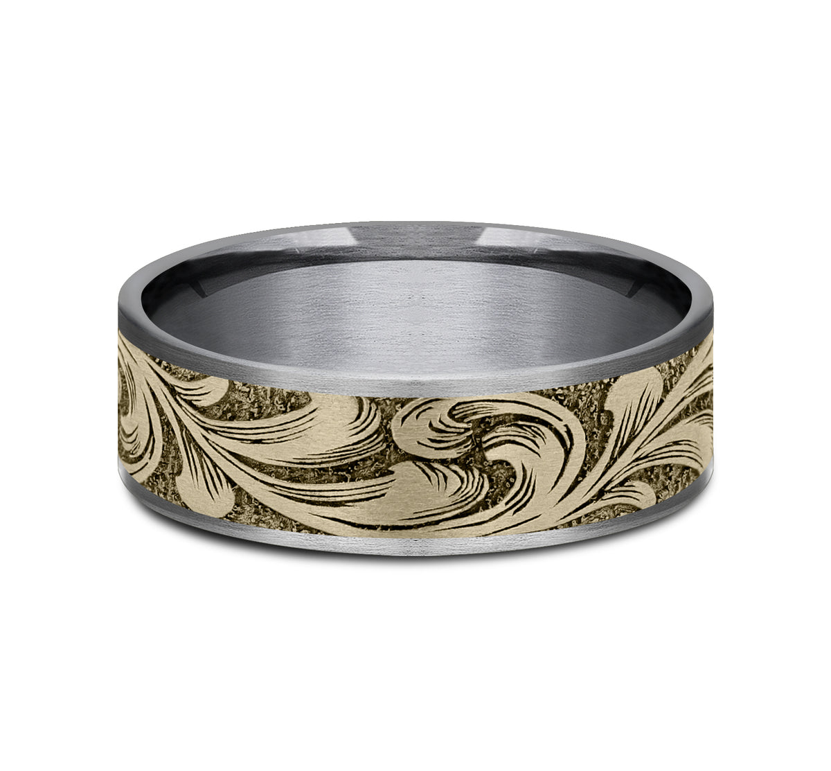 THE BARREL SCRIPT 7.5mm Tantalum Grey/14K Yellow Benchmark men's wedding band