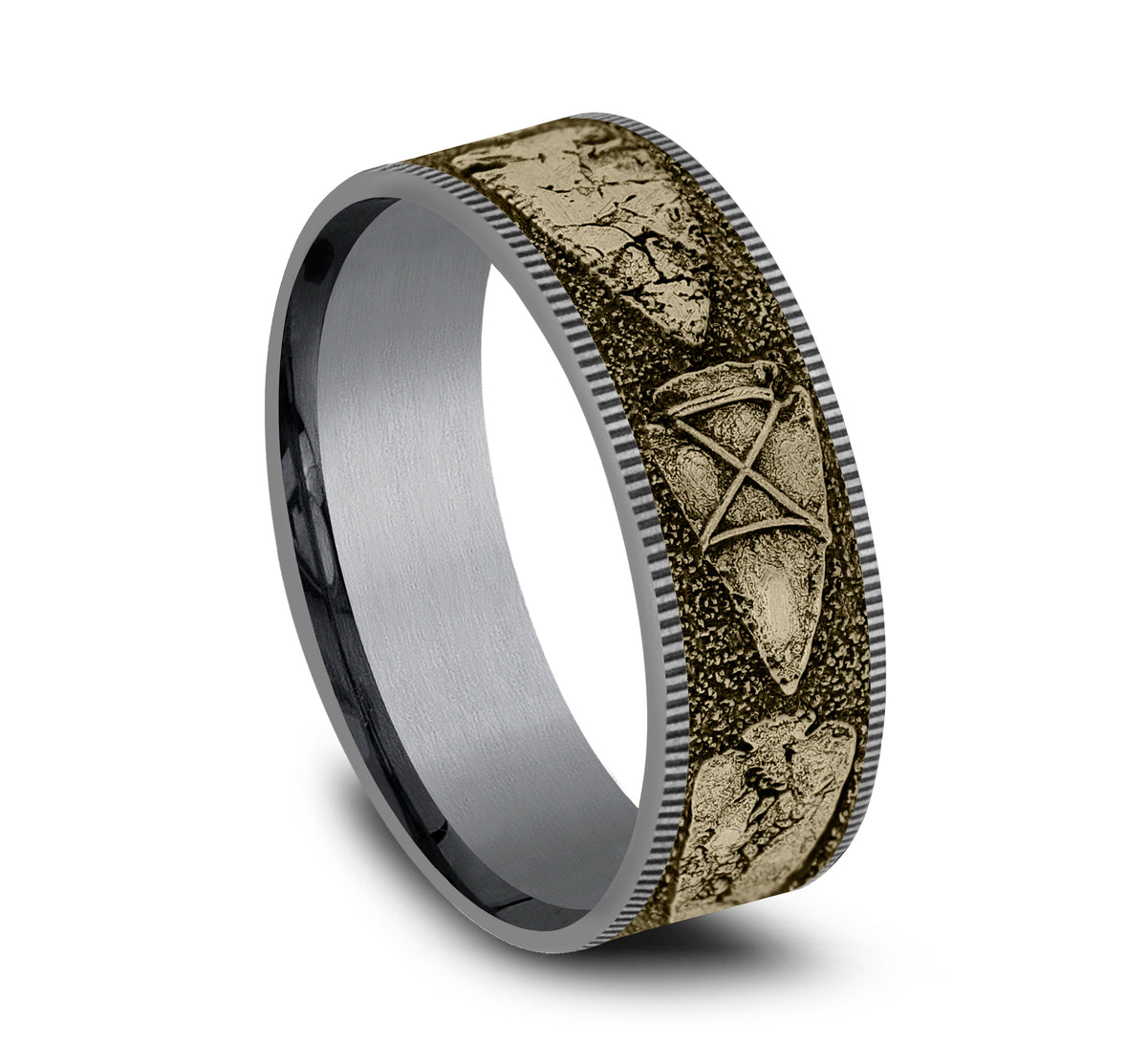 THE ARROWHEAD 7.5mm Tantalum Grey/14K Yellow Benchmark men's wedding band