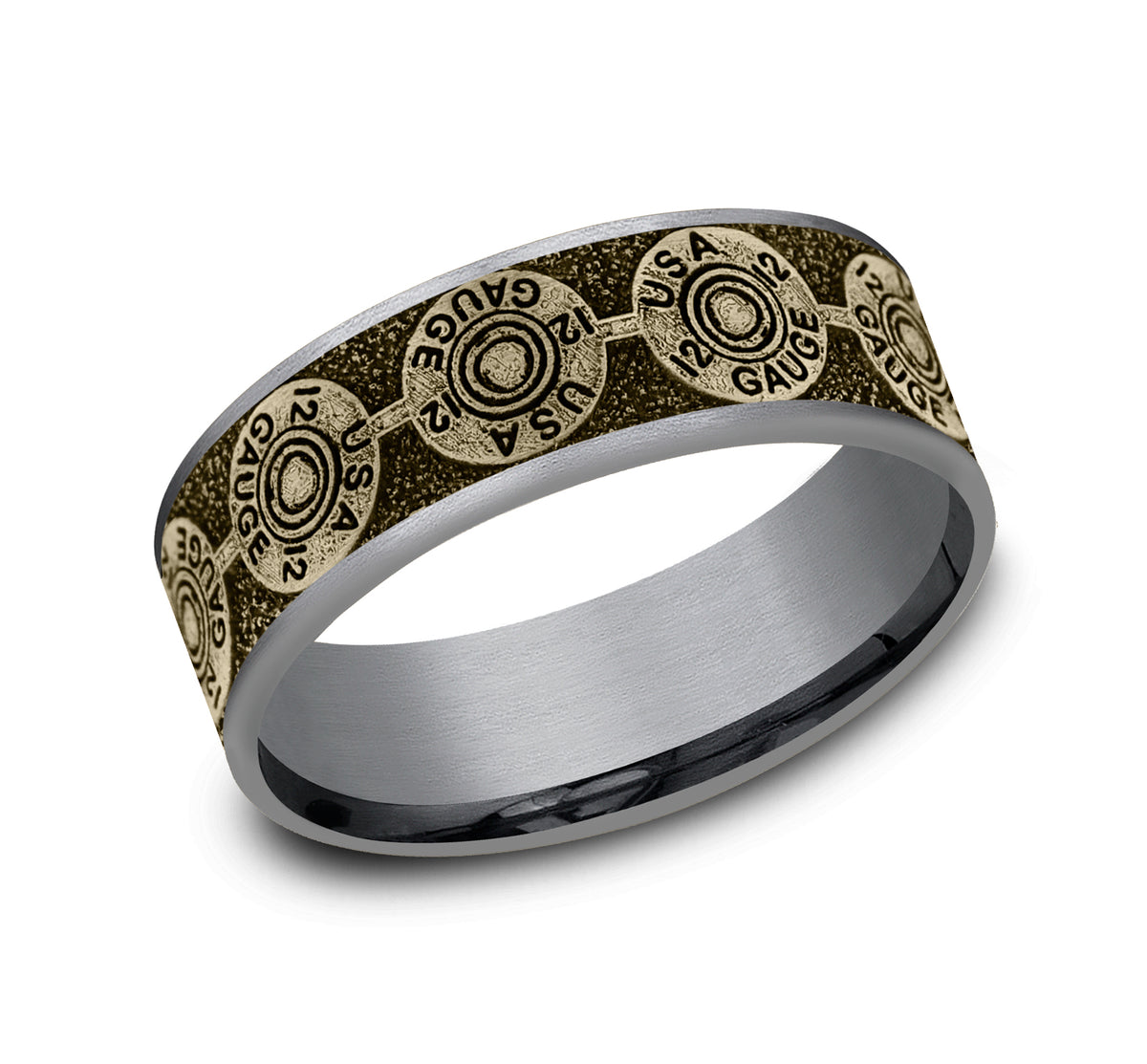 THE 12 GAUGE 7.5mm Tantalum Grey/14K Yellow Benchmark men's wedding band