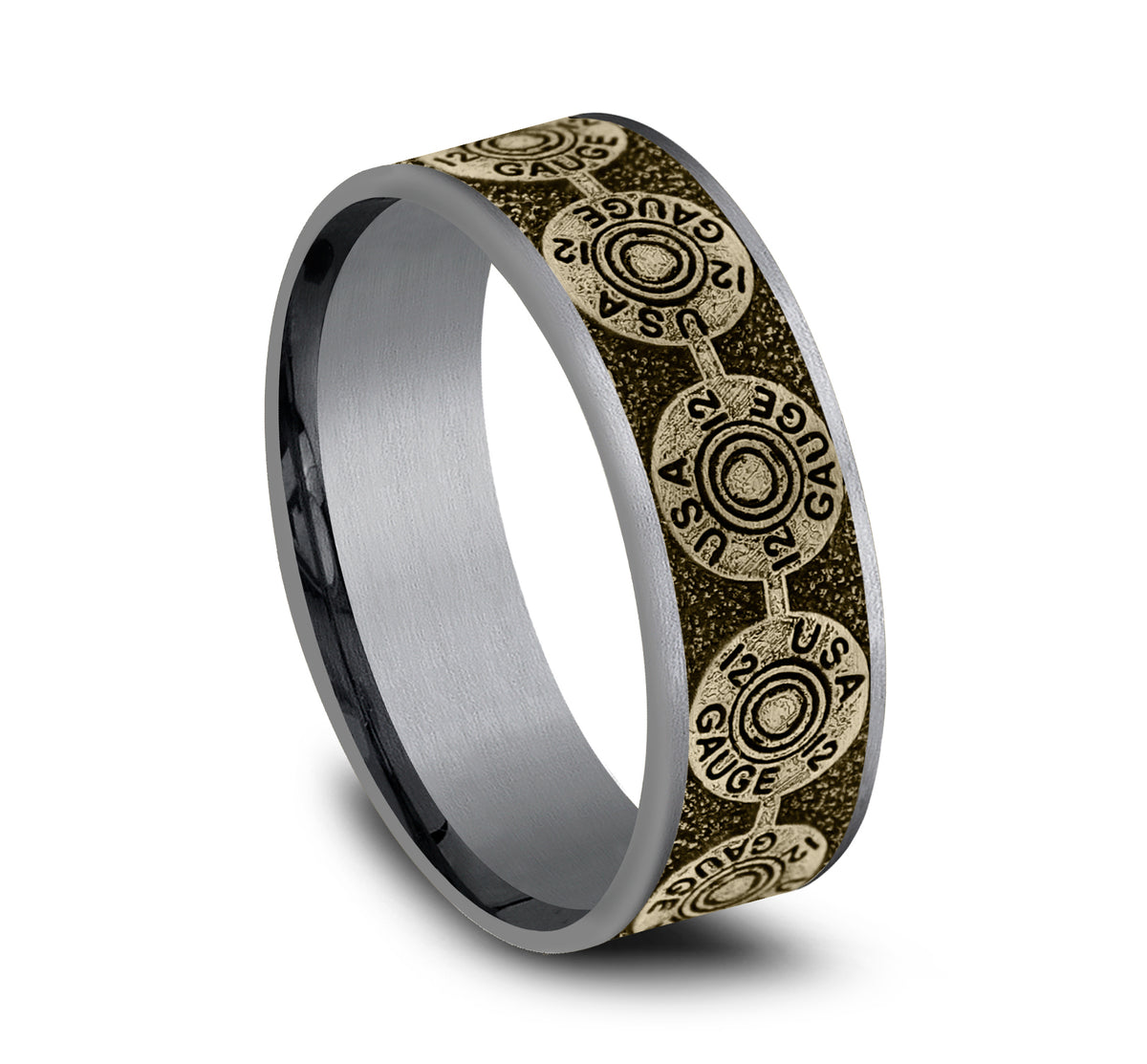 THE 12 GAUGE 7.5mm Tantalum Grey/14K Yellow Benchmark men's wedding band