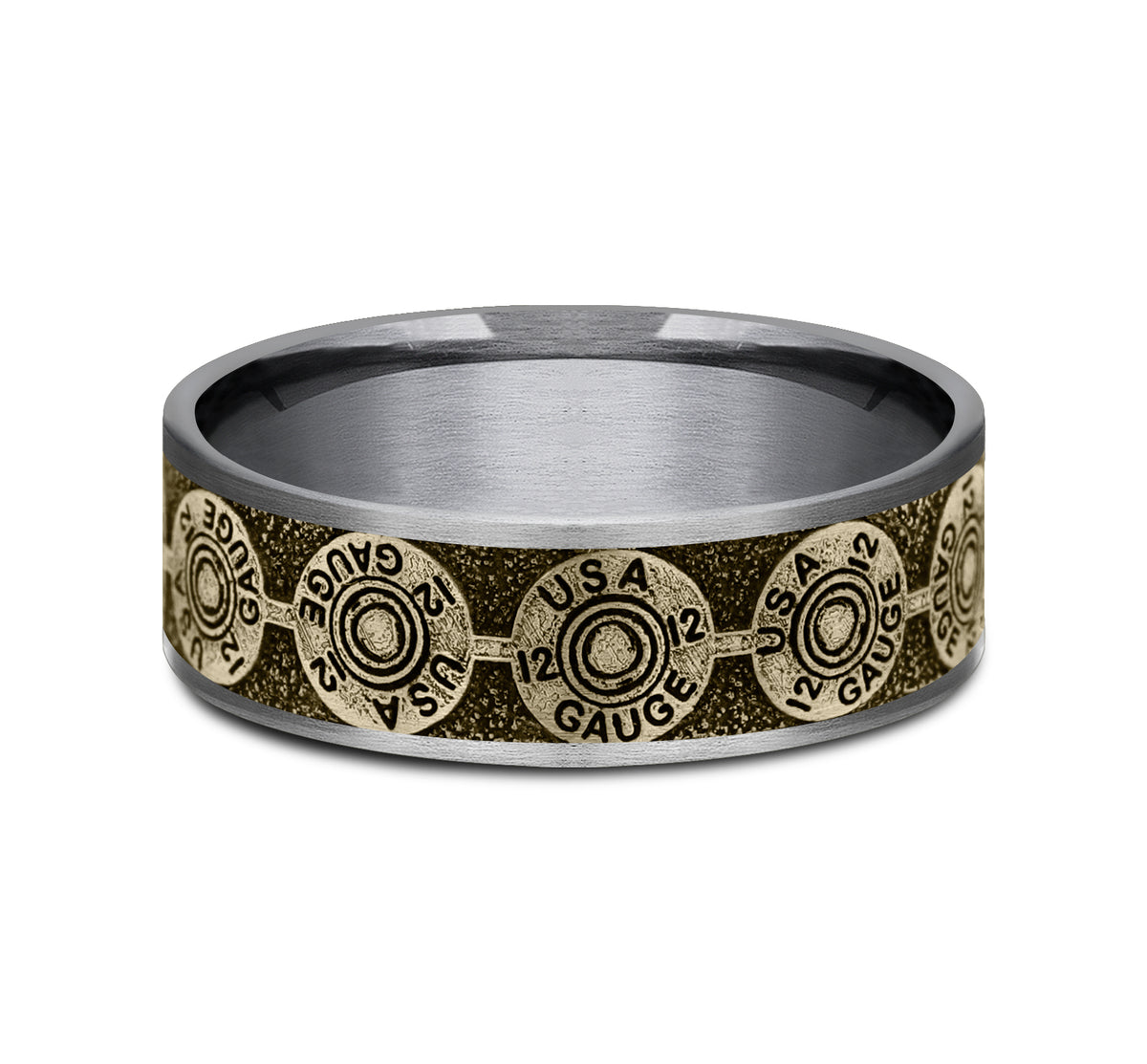 THE 12 GAUGE 7.5mm Tantalum Grey/14K Yellow Benchmark men's wedding band