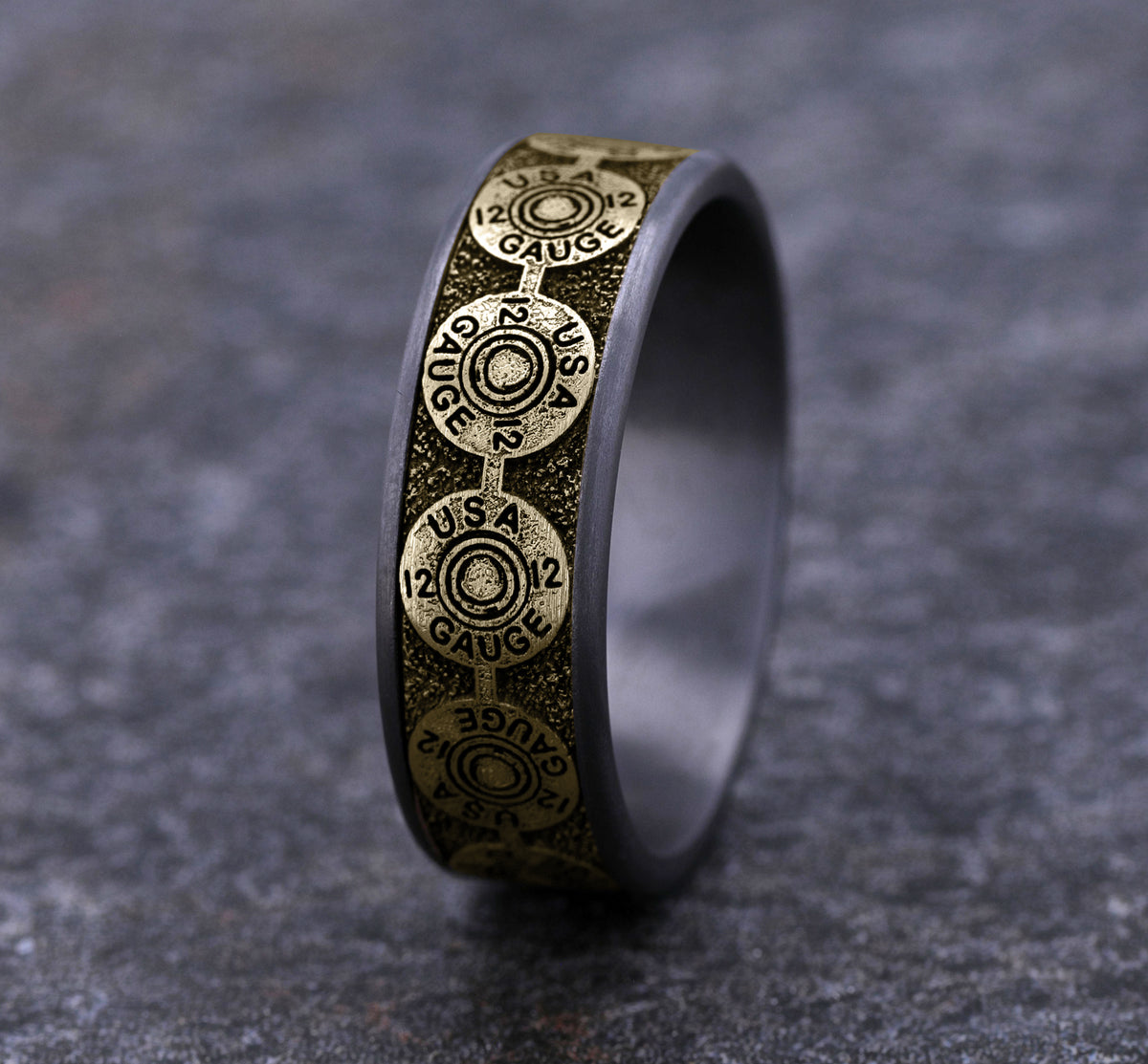 THE 12 GAUGE 7.5mm Tantalum Grey/14K Yellow Benchmark men's wedding band