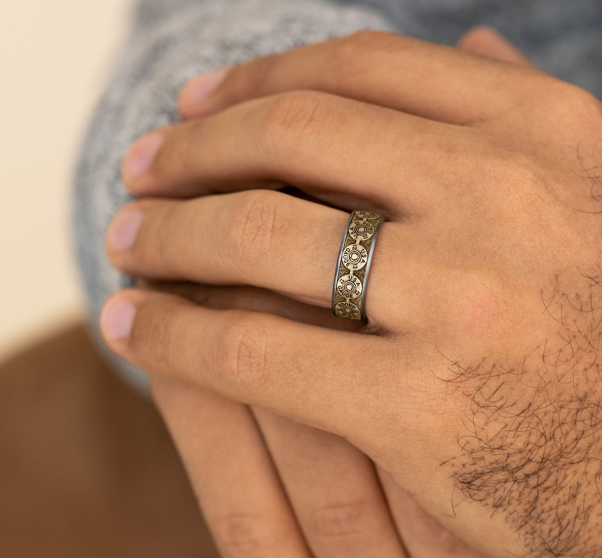 THE 12 GAUGE 7.5mm Tantalum Grey/14K Yellow Benchmark men's wedding band
